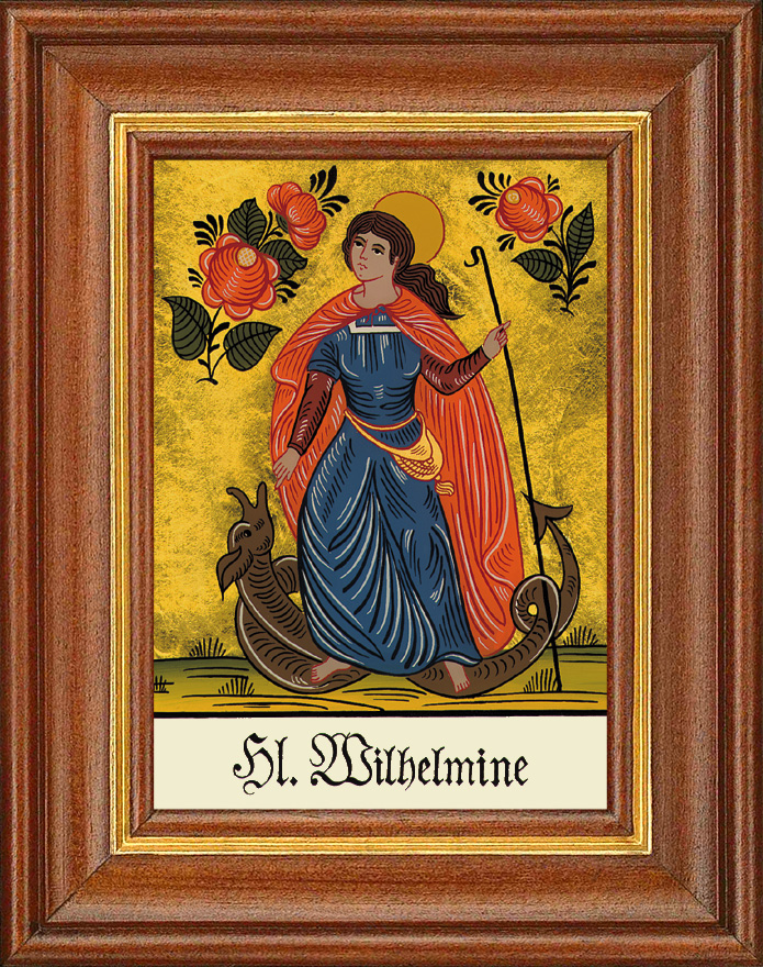 Hinterglasbild Hl. Waltraud – Handbemalt Mit Blattgold, Holzrahmen 12,5x16 Cm, Legende Auf Rückseite